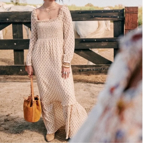 Sezane Lina Maxi Dress Sz 2 Long Sleeve Floral Chiffon Cottagecore Prairie Boho - Picture 2 of 13